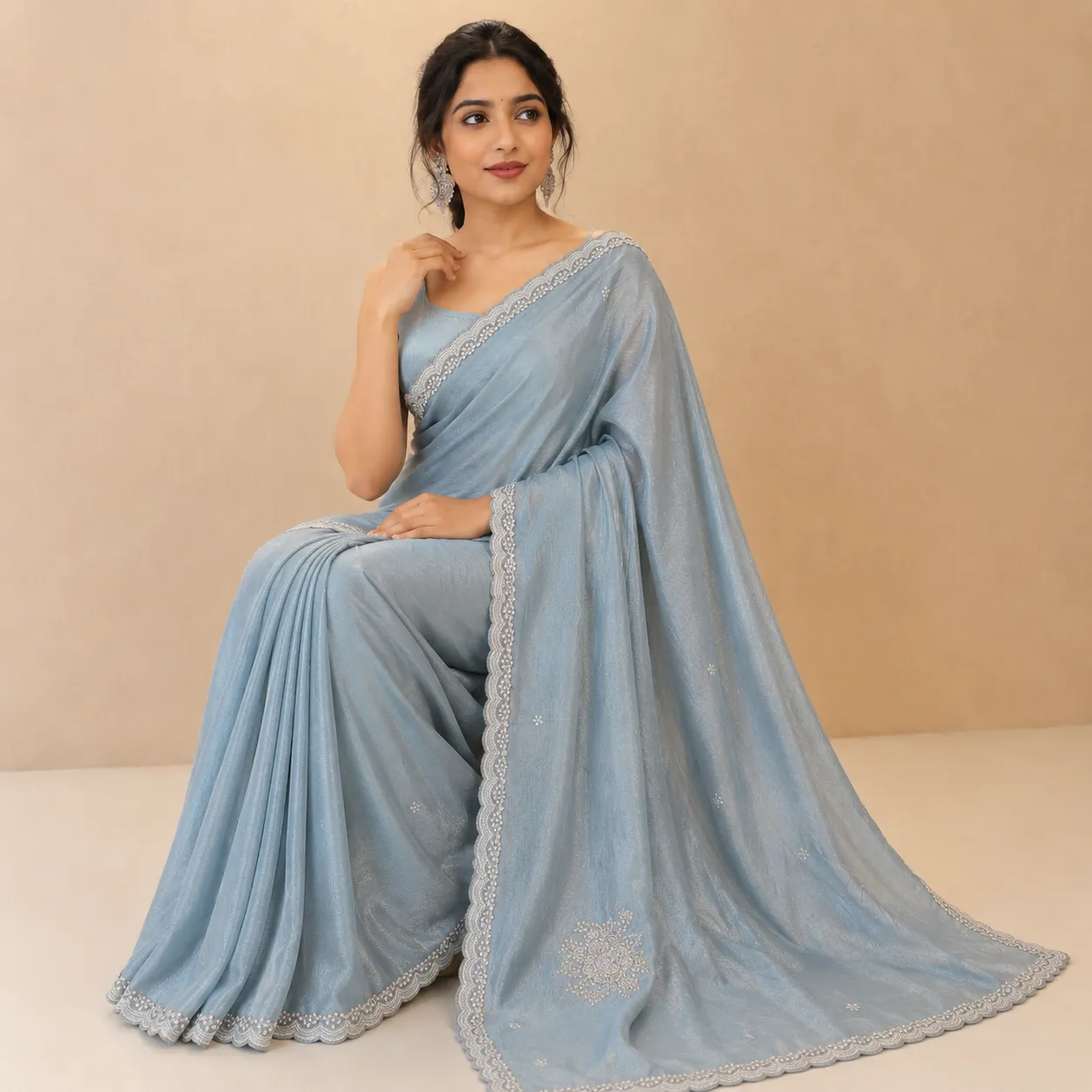 Aurelia Mist Handcrafted Tissue Saree - Image 2