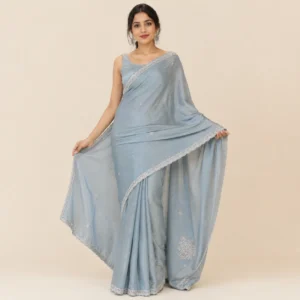 Aurelia Mist Handcrafted Tissue Saree