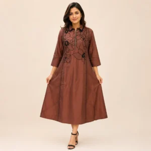 Aurelle Handcrafted Cocoa Dress