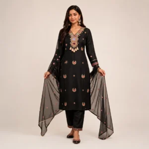 Kiara Handwork Black HO Silk Kurti Set