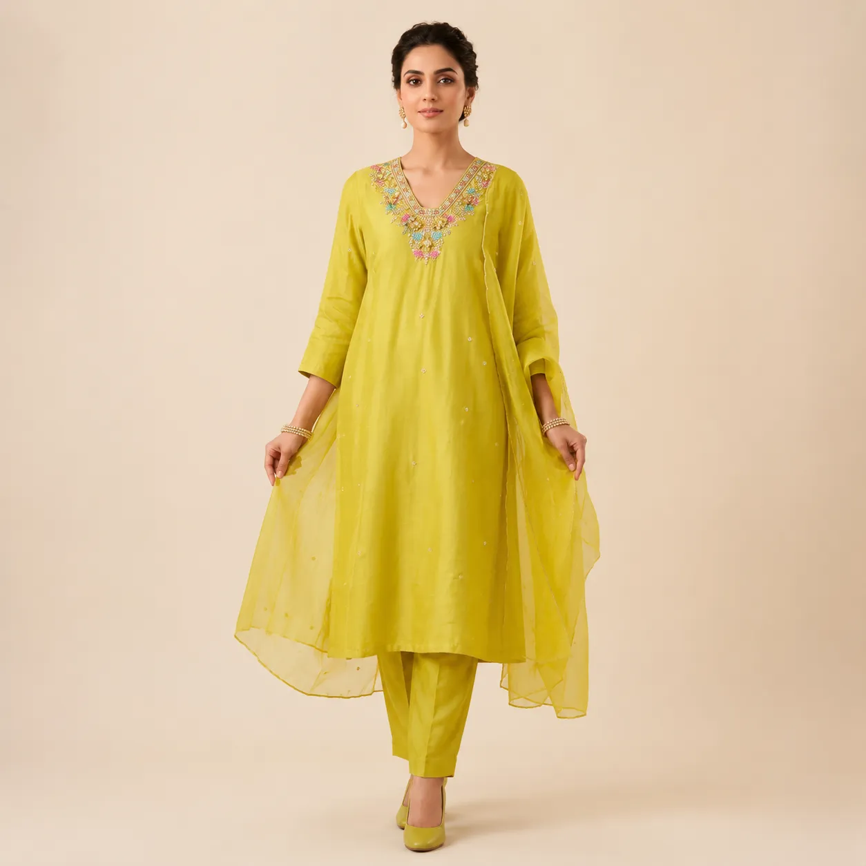 Mehrina Yellow Embellished Kurti Set