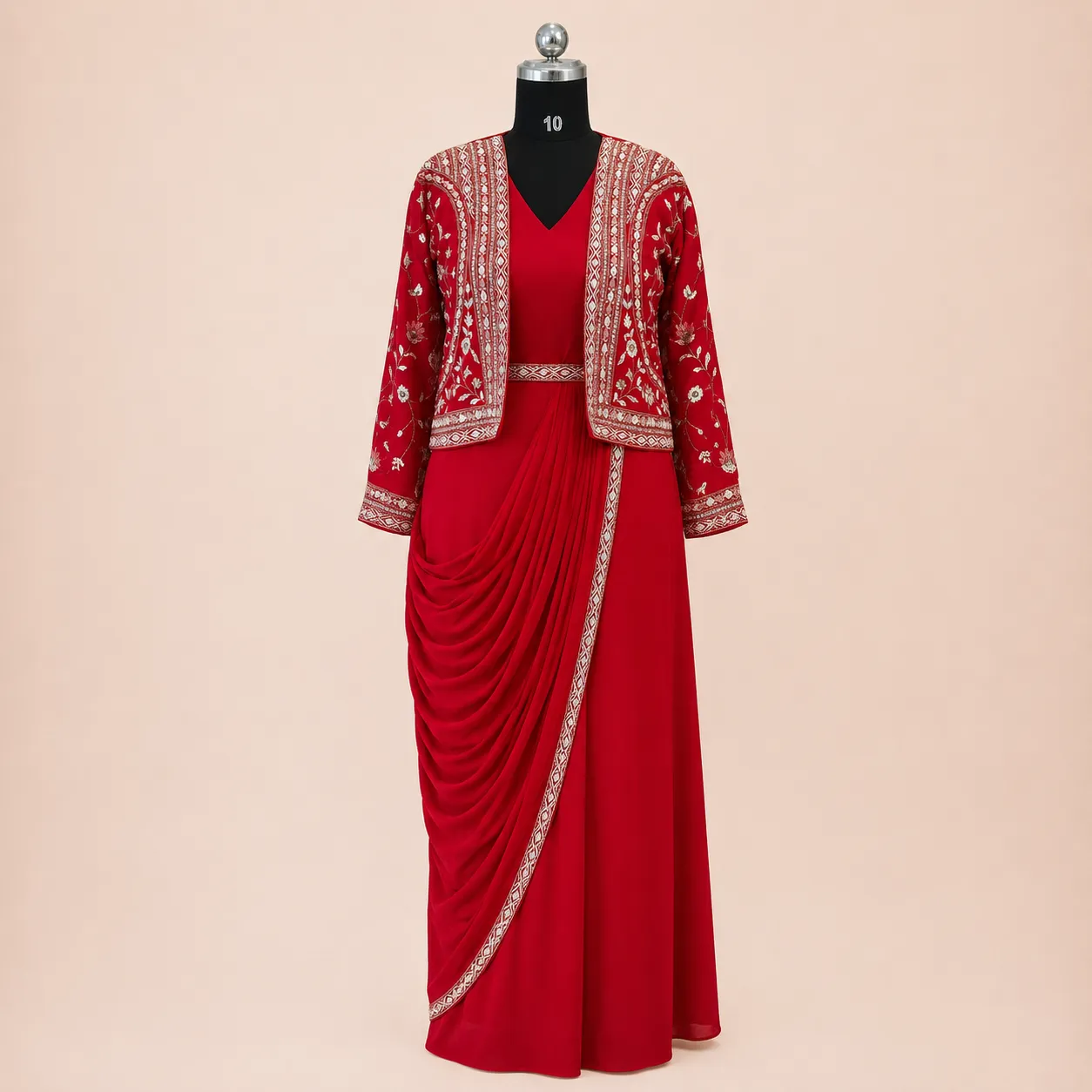 Vianra Crimson Handworked Drape Set - Image 2